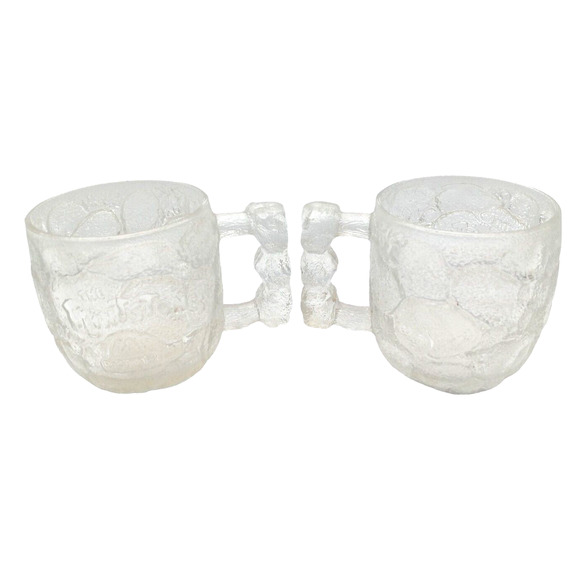 (2) McDonald's Flintstones Cups 1993 Collectible Glass Mug Bedrock Stone Handles - Picture 6 of 12